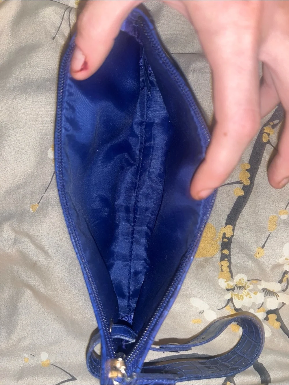 Blue Croc-Embossed Wristlet Bag